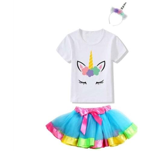 Fashion Baby Girls Unicorn T Shirts + Rainbow Skirts+unicorn Hairband 3pcs Clothing Sets Baby Outfits Girls Boutique Clothes Set