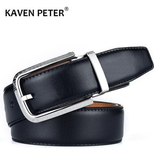 100 % Genuine Leather Belt For Men Italian Import Top Grain Leather Stainless Steel Pin Buckle Male Luxury Cowskin Belts Black