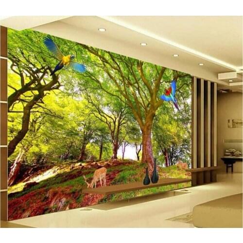 Custom mural picture 3d room wallpaper tree parrot elk scenery decoration painting 3d wall murals wallpaper for walls 3 d