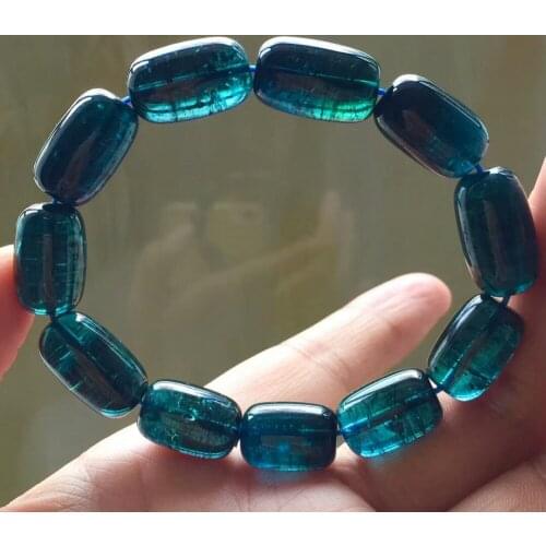 Genuine Natural Blue Tourmaline Rare Bracelet 10mm Barrel Beads Clear Beads Crystal Brazil Chain AAAAAA Drop Shipping