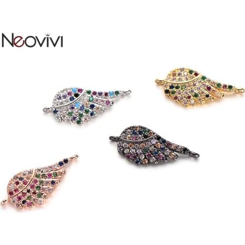 Neovivi MultiColor CZ Wing Charms for Jewelry Making DIY Micro Pave Zircon Bead Charm fit Bracelets Necklaces Copper Accessories