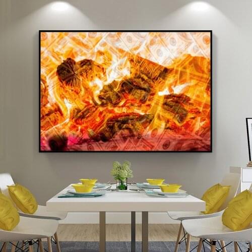 Blazing Fire Flame Background Art Canvas Painting 3D Fire Money Posters and Prints Wall Art Picture for Living Room Home Decor