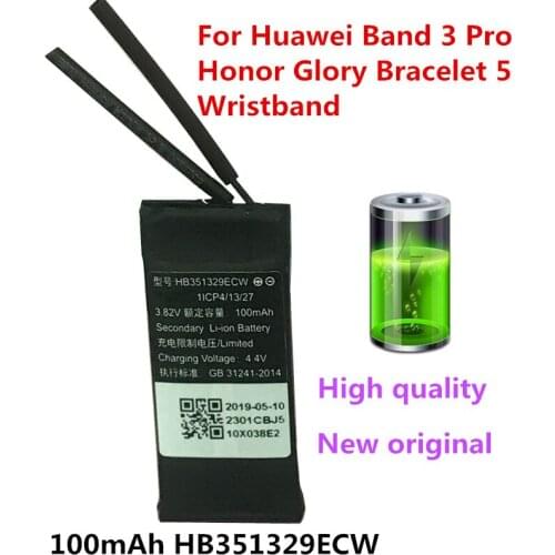 Original HB351329ECW Battery For Huawei Band 3 Pro,Honor Glory Bracelet 5 Wristband New Li-Polymer Replacement 3.7V 100mAh