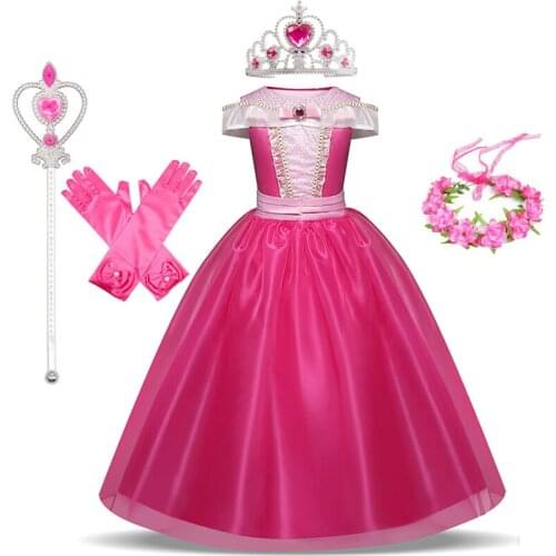Girls Sleeping Beauty Aurora Princess Dress Halloween Carnival Cosplay Costume Baby Girl Birthday Party Dress Clothes 4-10 Years