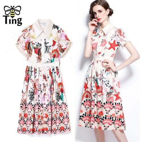 Tingfly Summer Fashion Floral Casual Button Up Midi A Line Dress Lapel Collar Chic Women Office Style Work Dress Robes Zaful Za