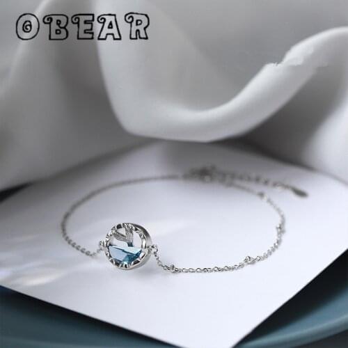 OBEAR Silver Plated Blue Zircon Mermaid Tail Bracelets For Women New Designer Wedding Jewelry