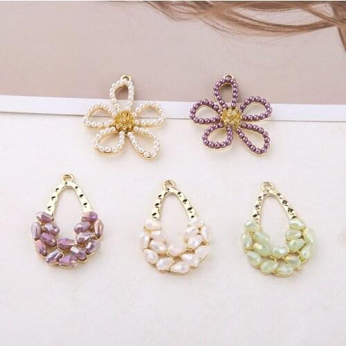 4pcs Alloy Pearl Crystal Pearl Dangle Earrings For Women Female Hollow Flower Basket Pendant DIY Jewelry Accessories Material