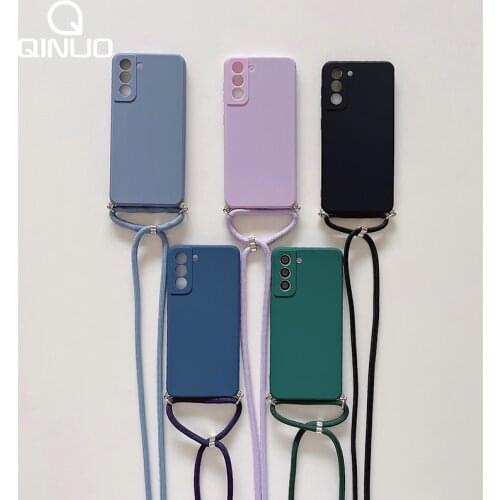 Crossbody Lanyard Silicone Case For Samsung Galaxy M12 A51 A52 A72 A32 A71 4G A12 A50 S21 Ultra S20 FE S10 Plus Strap Hang Cover