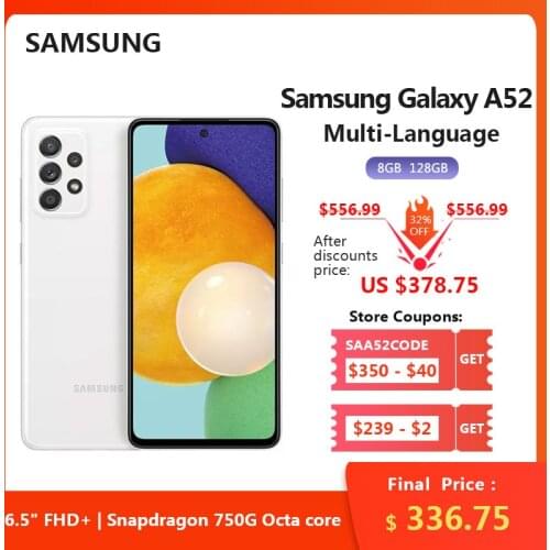 Global Rom Samsung Galaxy A52 5G Smartphones Android 6.5“ FHD+ Snapdragon 750G Octa core 64MP AI Quad Cams 4500mAh Mobile Phones