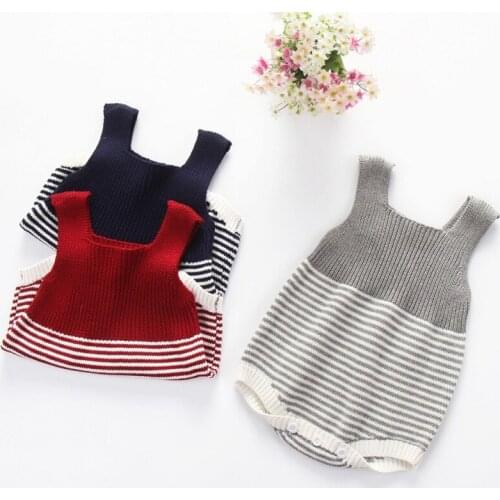 Baby Girls Sweater Knitted Infant Sleeveless Warm Cute Striped Print Strap Winter Bodysuit Newborn Baby Outfits