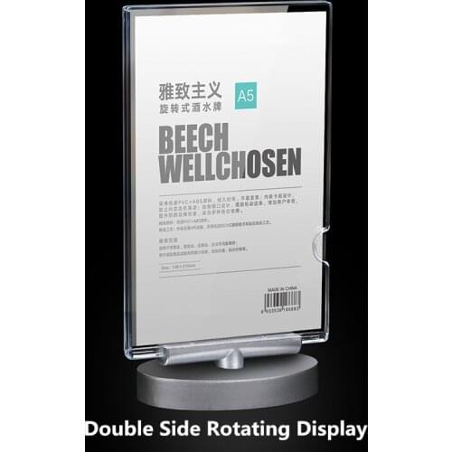 A5 Rotating T Shaped Double Sided Acrylic Sign Holder Menu Card Holders Ad Frame Marketing Display Stand