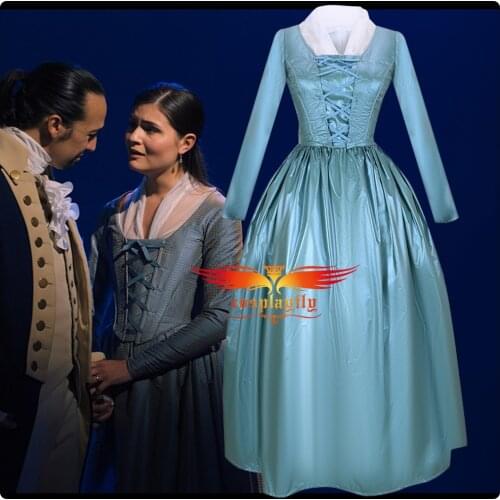Anime Musical Rock Opera Hamilton Stage Dress Concert Elizabeth Schuyler Cosplay Costume Women Outfit Scarf Blue Gown Halloween