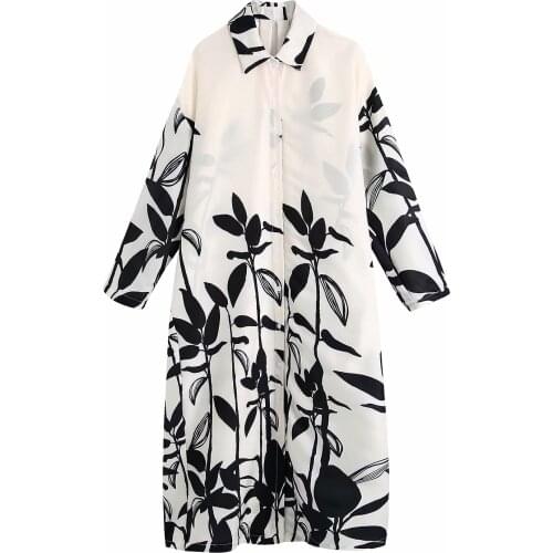 New Pop Women Printed Loose Dress Long Sleeves elegant Casual Vogue Chic Lady Woman Summer Midi Dress