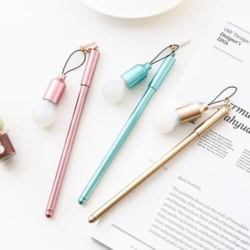 0.38mm Ultra Thin Black Gel Pen with Light Bulb Dust Plug Dangle School Supplies