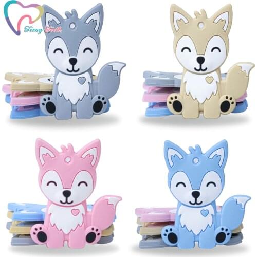 1 PC Food Grade Cartoon Animal Fox Silicone Baby Teether Chewing Cute Infant Toy For Baby DIY Teething Necklace BPA Free