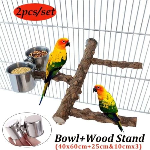 2Pcs/Set Bird Cage Stand Perches, Stainless Steel Birds Parrot Feeder Pet Food Water Feeding Bowl Pets Cage Clip Cup Dispenser