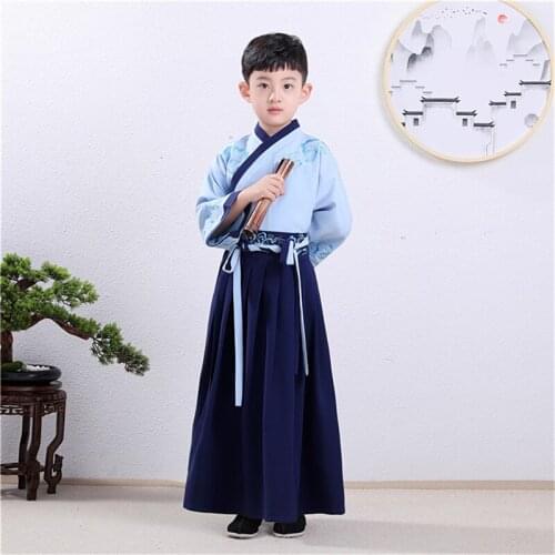 2021 Chinese Traditional Tang Dynasty Hanfu Children Performance Stage Clothing Set Boy Dance Costumes Party Dress Kids Uniforms