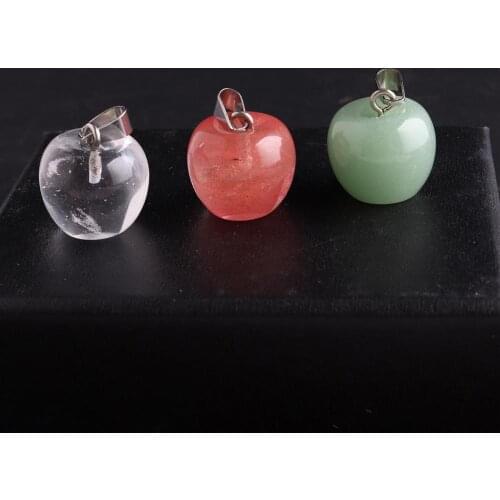 50PCS Cute Apple Shaped Natural Stone Pendants Crystal Aventurine Energy Chakra Pendants For Jewelry Making Necklace Pendulum