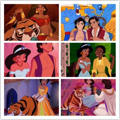 Disney 5D DIY Diamond Painting Aladdin Princess and Prince Round Diamond Embroidery Kit 3D Exquisite Handicraft Home Decoration