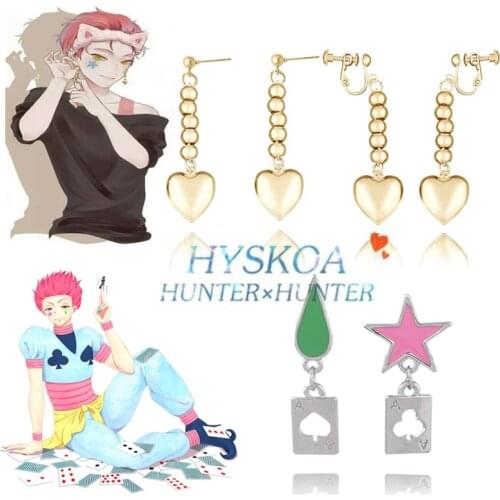 Anime Jewelry Cosplay Earrings for Women Men Hunter x Hunter Hisoka Heart Poker Card Drop Earring