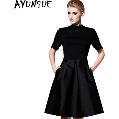 AYUNSUE 2020 Elegant Spring Autumn Womens Dresses Slim A-Line Black Dress Women Party Dress Female Robe Womens clothing 16189