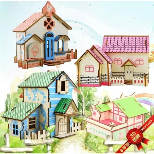 Simulation House Children 3D Handmade Educational Jigsaw Puzzle Wooden Small House Model DIY Building Block Puzzle