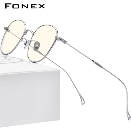 FONEX Titanium Anti Blue Light Blocking Computer Glasses Women Small Faces Retro Round Filter Eye Strain Eyeglasses Men 8554AB