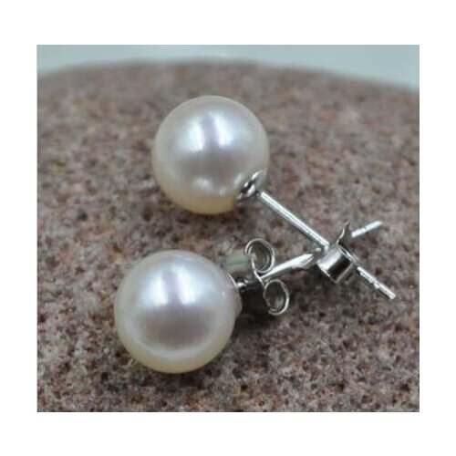 Good noble jewelry AAA Very luster 10 pairs natural white round 7-7.5mm FW pearl 925s stud earrings