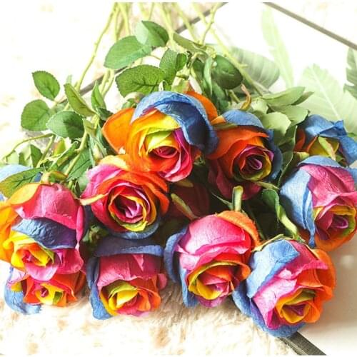 Colorful Rose Artificial Fake Flowers Plants Mothers Valentines Day Gift Home Accessories Party Wedding Decoration Bouquet