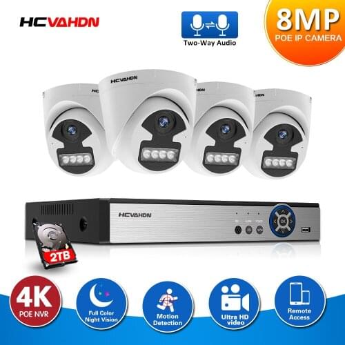 4K Video Surveillance Camera NVR Kit 4ch Nvr Set Security Camera System CCTV Poe Home AI Face Recognition Two Way Audio 8MP