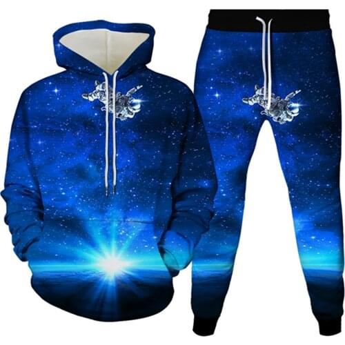 Men Clothing Suit Astronaut Harajuku Galaxy Planet Moon 3D Print Tracksuit Set Women Hoodies+Trousers Outfit Plus Size S-6XL