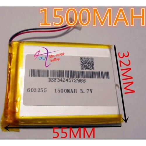 Best battery brand Free shipping 3.7V,1500mAH,[603255] PLIB; polymer lithium ion / Li-ion battery for dvr,GPS,mp3,mp4,cell phone