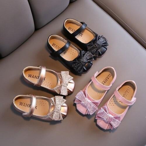 Girls Cute BowKnotted Princess Shoes Baby Soft Soled Non-Slip Sequined Leather Shoes Sandals Flats Kids Dress Dance Shoes PLMOK2