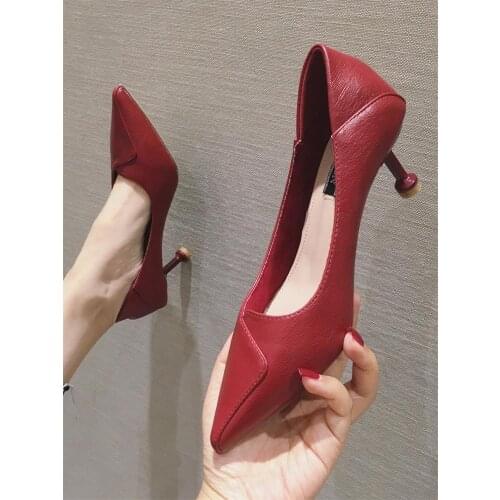2021 spring and autumn new ladies fashion all-match high heels red wedding shoes pointed toe stiletto high heels