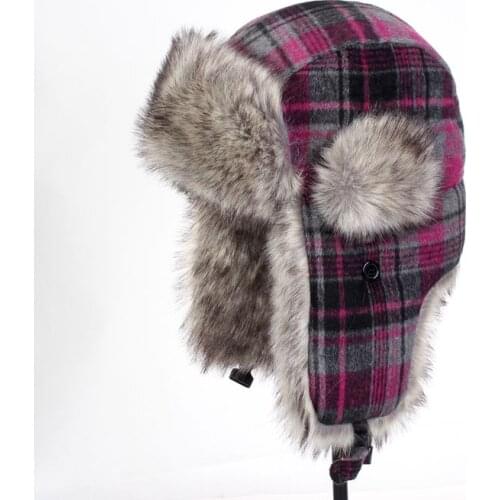 Super warm! Autumn and winter men womens Purple plaid checked lei feng cap cold proof thermal cotton hat skiing motorcycle hat