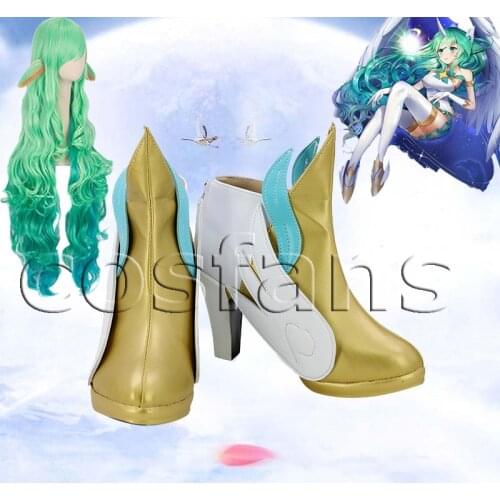 Game LOL women Soraka cosplay wig Star Guardian green Cosplay Hair Wig LOL Soraka Star Guardian Cosplay Shoes High Heels Boots