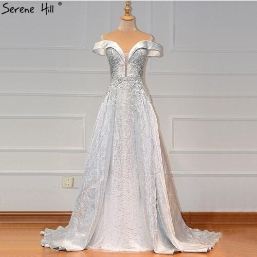 Dubai Grey Sweetheart Crystal Sexy Prom Dresses 2020 Dubai Design Sleeveless Luxury Prom Gowns Serene Hill BLA60925