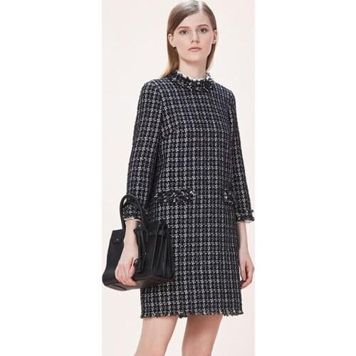 Rough flower dress 2020 spring / autumn womens dress commuter simple tweed plaid dress