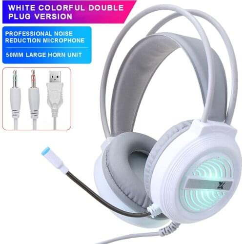 Double Hole Wired Gaming Headset with Microphone Colorful LED Internet Bar Headphone for PC Laptop Computer Portable Audio
