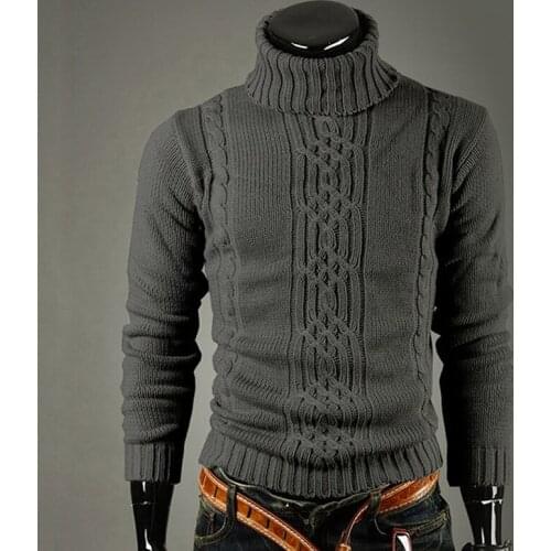 QSuper Winter Men Sweater Warm Turtleneck Tricot Mens Sweater Casual Slim Pullovers Solid Outwear Knitted Sweater Male Clothing