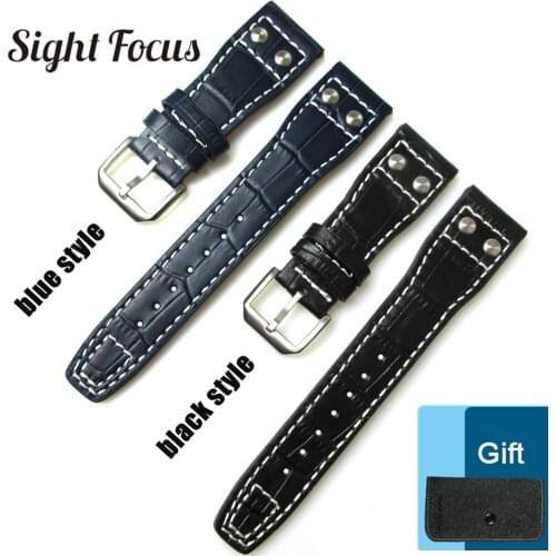 22mm Blue Black Watch Strap for IWC Watch Band Deployment Buckle Tang Deployant Clasp Pilot Watch Belt Watch Bracelets Rivet Men