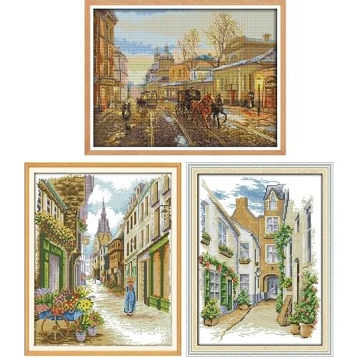 Street Scenery Series DIY Cross Stitch Kits14CT Printed Parterns DMC On Canvas Chinese Embroidery Sets for Gift Home Decorations
