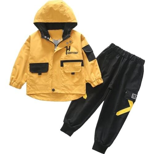 Kids boys track suit letters printed hooded jacket + pants 2pcs sets new spring / autumn big virgin suit 4-12 years old