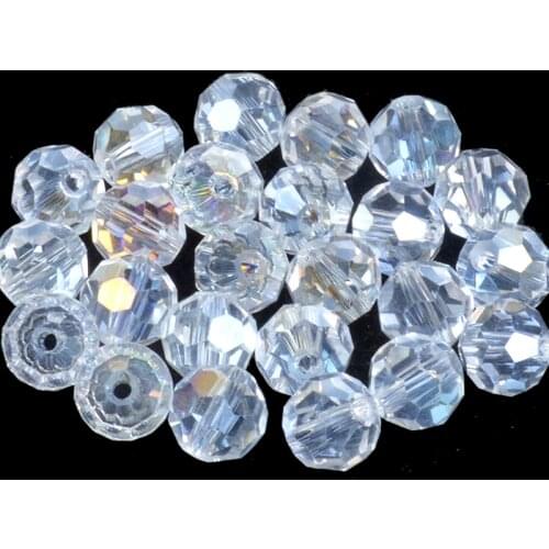 4mm 6mm 8mm White AB 32 Faceted Round Ball Glass Beads For Jewelry Making Women Diy Accessories Perles Loose Crystal Spacer Bead