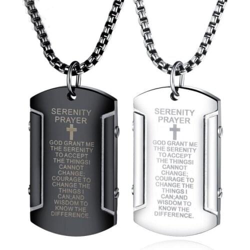 Titanium Steel Bible Verse Cross Pendants Necklaces Dog Tag for Men Fashion Jewelry Black Silver Color Drop Shipping