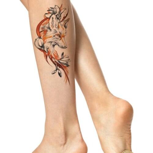 Temporary Tattoo Sticker Watercolor Wolf Fox White Flower Sexy Chest Back Fake Tatoo Waterproof Flash Tatto Art for Woman Men