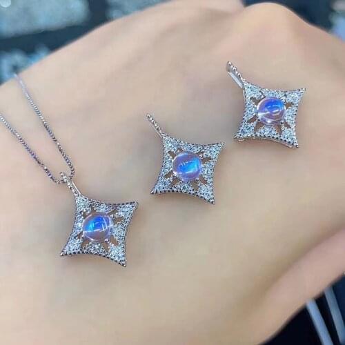High Quality Exquisite 925 Sterling Silver Jewelry Round Shape David Star Natural Moonstone Pendant