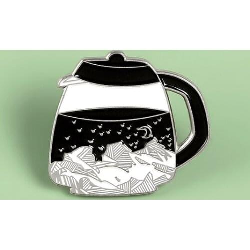 Japan And Korea Unique Cool Hills Black Night Sky Moon And Stars White Classic Water Bottle Kettle Brooch Pins For Men Women