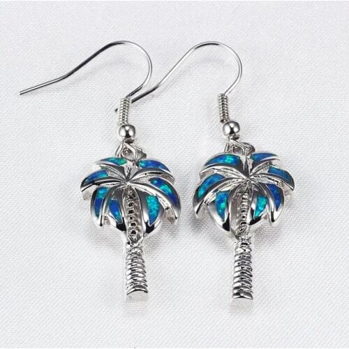 Blue White Green Opal Coconut Tree Jewelry ER324
