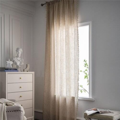 Cilected Pure Color Tassel Polyester Linen Curtain Nordic Ins Semi-Blackout Curtain Kitchen Bay Window Decor Hanging Curtain